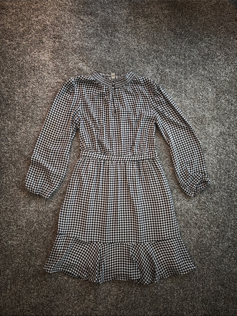 J. Crew Black and White Houndstooth Long Sleeve Dress
